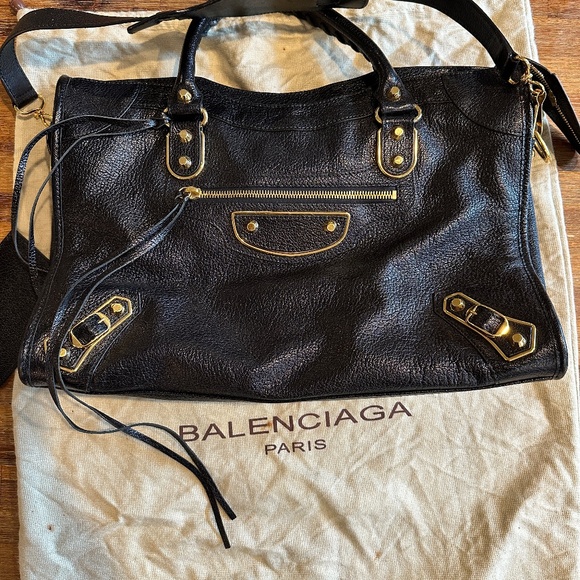 Balenciaga City Classic Metallic Edge Bag Medium Leather Black Gold Hardware - Picture 8 of 12